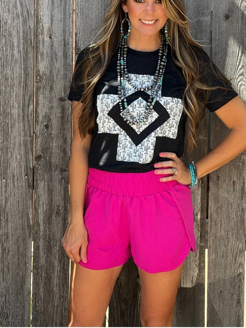 Texas True Threads Smocked Waist Shorts Magenta Hot Pink Barbiecore Lounge